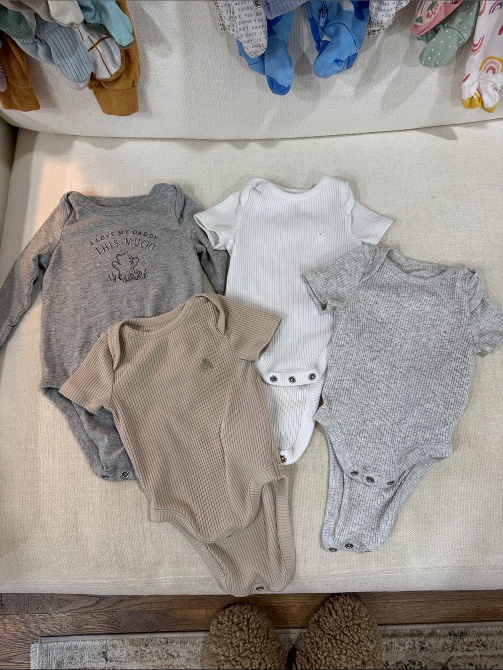 Gap Baby Size 0-3 Ribbed  Short Sleeve One-Piece Bodysuit. Tan,Gray,White.